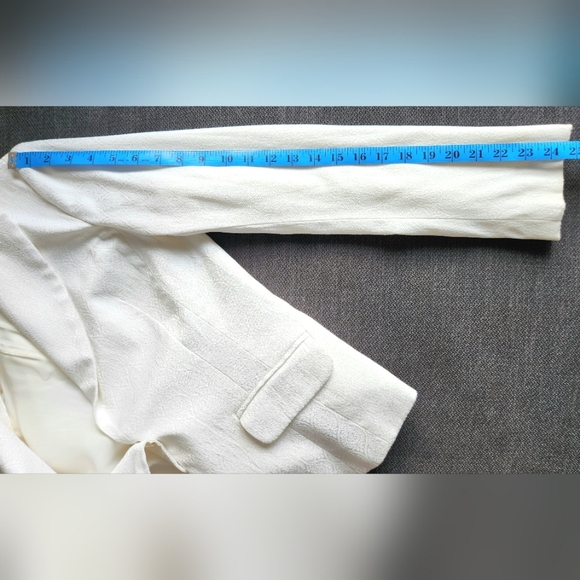 Le Chateau White Brocade Fitted Blazer Faux Pocket Small Made in Canada Vintage - Picture 11 of 16